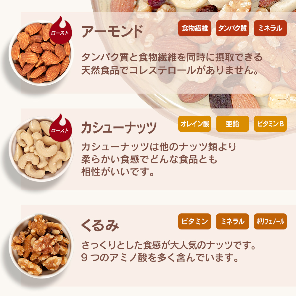 6種ミックスナッツ＆ドライフルーツ 750g アーモンド 生くるみ